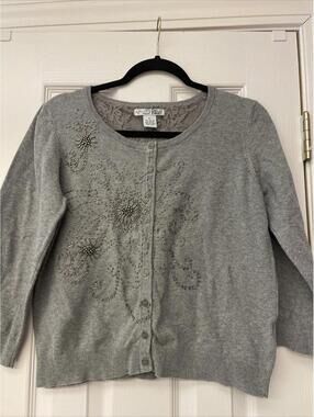 Girls Gray Beaded Holiday Party Christmas Cardigan. RXB. Size L. Casual Party
